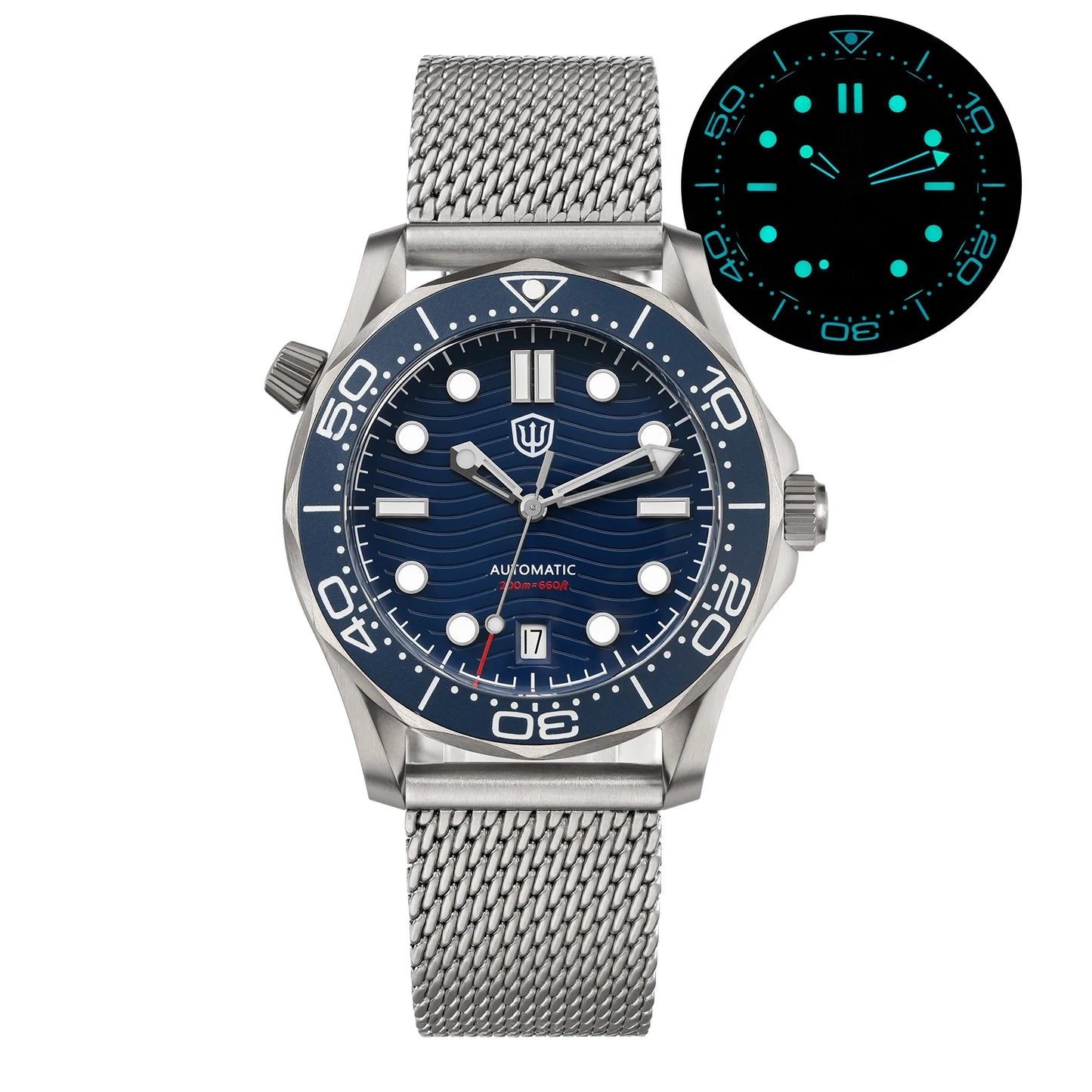 Watchdives WD007 V2 39mm Titanium Dive Watch PT5000 Automatic Movement Luminous 200m Waterproof Domed Bubble Sapphire Watches
