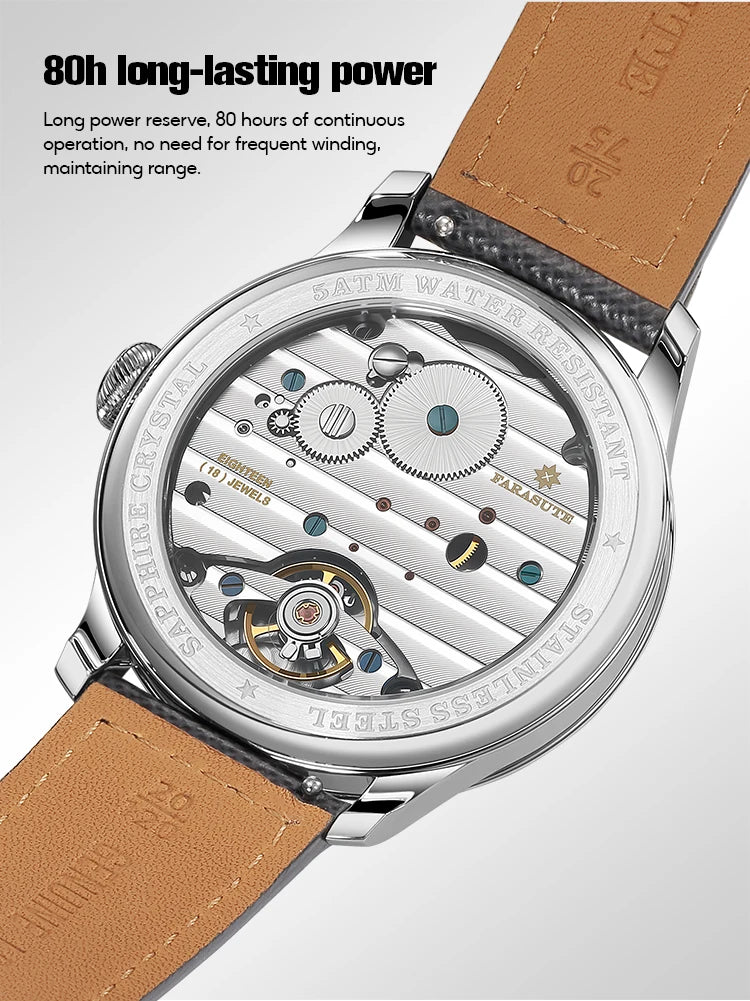 FARASUTE NEW Machinery Men Watch Salmon Dial St17 Manual Mechanical Watch Small Second Vintage Bonklip Bracelet