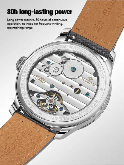 FARASUTE NEW Machinery Men Watch Salmon Dial St17 Manual Mechanical Watch Small Second Vintage Bonklip Bracelet