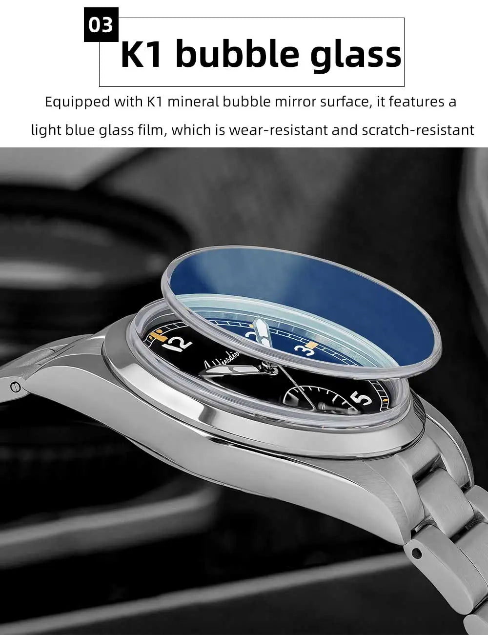 Orologio da uomo ADDIESDIVE 36mm al quarzo VH60, luminoso BGW9, vetro bombato, impermeabile 10Bar, in acciaio inossidabile
