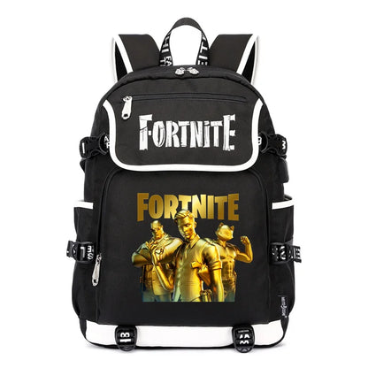 Mochila Fortnite de Grande Capacidade, Saco de Ombro Casual com Porta USB, Unissexo, Estilo Anime, para Estudantes, Nova Mala Escolar Elegante, Presente de Papelaria