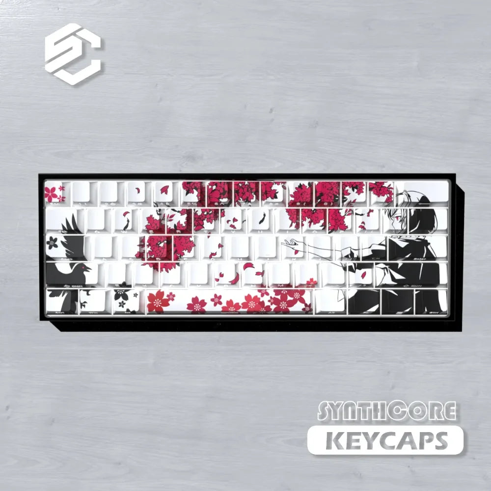 Sakura Raven Keycaps Cherry Side-engraved Translucent Keycaps PBT 129 Keys for Wooting 68/84/87/104 Mechanical Keyboards.