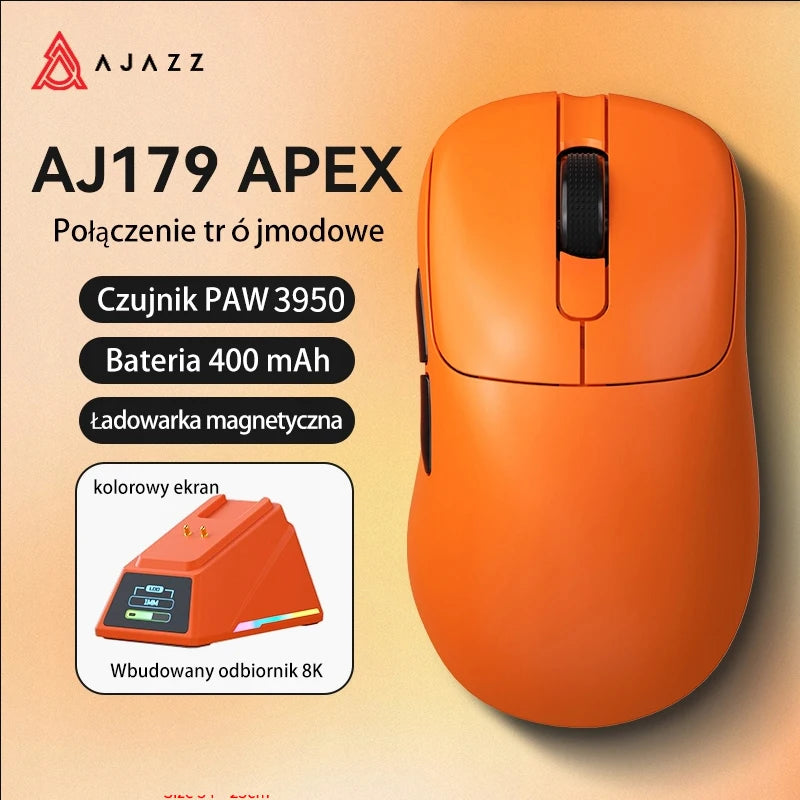 Ratón gaming AJAZZ AJ179 APEX con base de pantalla a color, carga magnética, alta frecuencia de 8000Hz, trimodo (PAW3950), para diestros