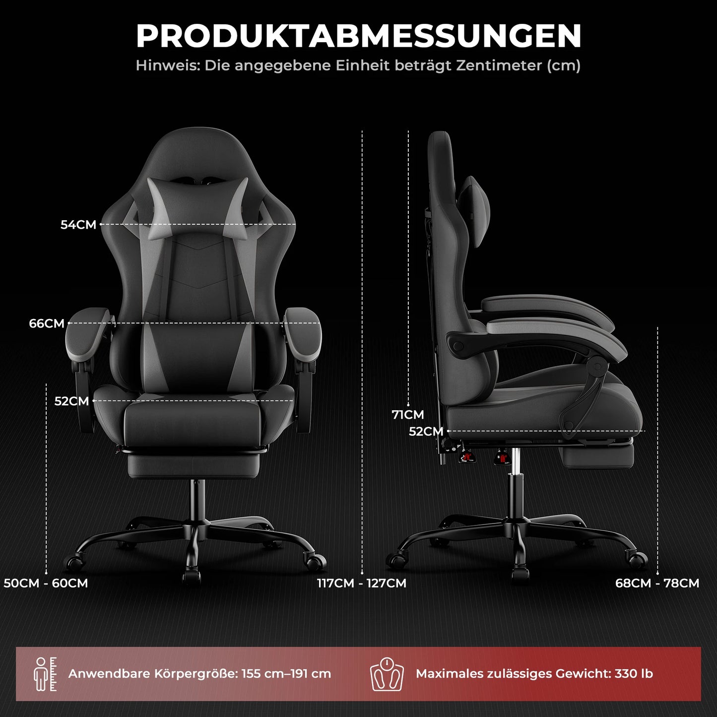 Ergonomic Gaming Chair with Lumbar Support and Headrest, Height-Adjustable Gaming Chair, PC Chair for Adults, Girls, and Boys