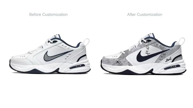 Personalizované tenisky Nike Air Monarch 4 „Misty Night Blue Star“ – klasické retro pánské běžecké boty