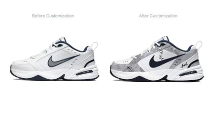 Personalizované tenisky Nike Air Monarch 4 „Misty Night Blue Star“ – klasické retro pánské běžecké boty