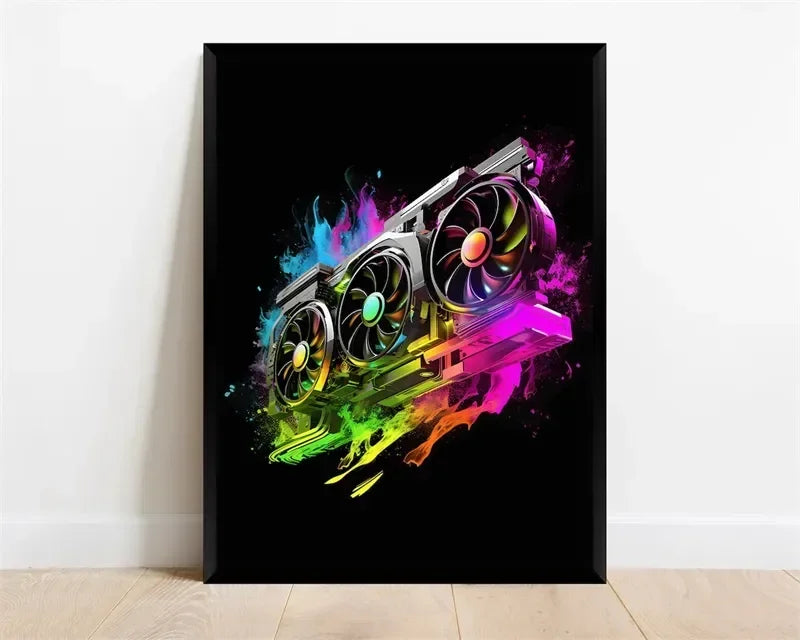Pop Neon Video Game Character Poster Gamepad Headphones Football Basketball Canvas Print Wall Art Decor Gaming Room Decoration