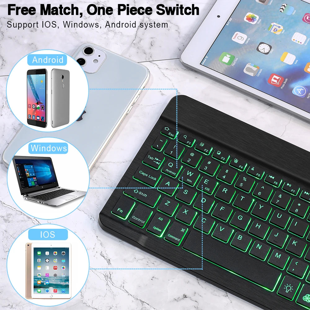 10inch Backlight Bluetooth Keyboard Mouse For IOS Android Windows, Backlit Keyboard For iPad, Wireless Keyboard For Samsung Tablet