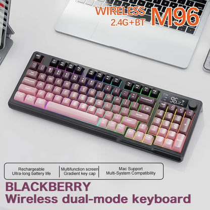 FreeWolf M96 Wireless Keyboard with Screen, Gaming Keyboard Bluetooth Dual-Mode Connection, Multi-Device Linking, Ergonomic