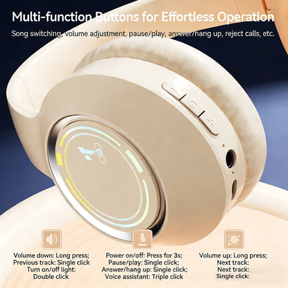 Casque de jeu KEBIDUMEI RGB, circumaural, Bluetooth 5.4, prise en charge de la connexion filaire 3,5 mm, lecture sur carte TF, écouteurs tri-mode.