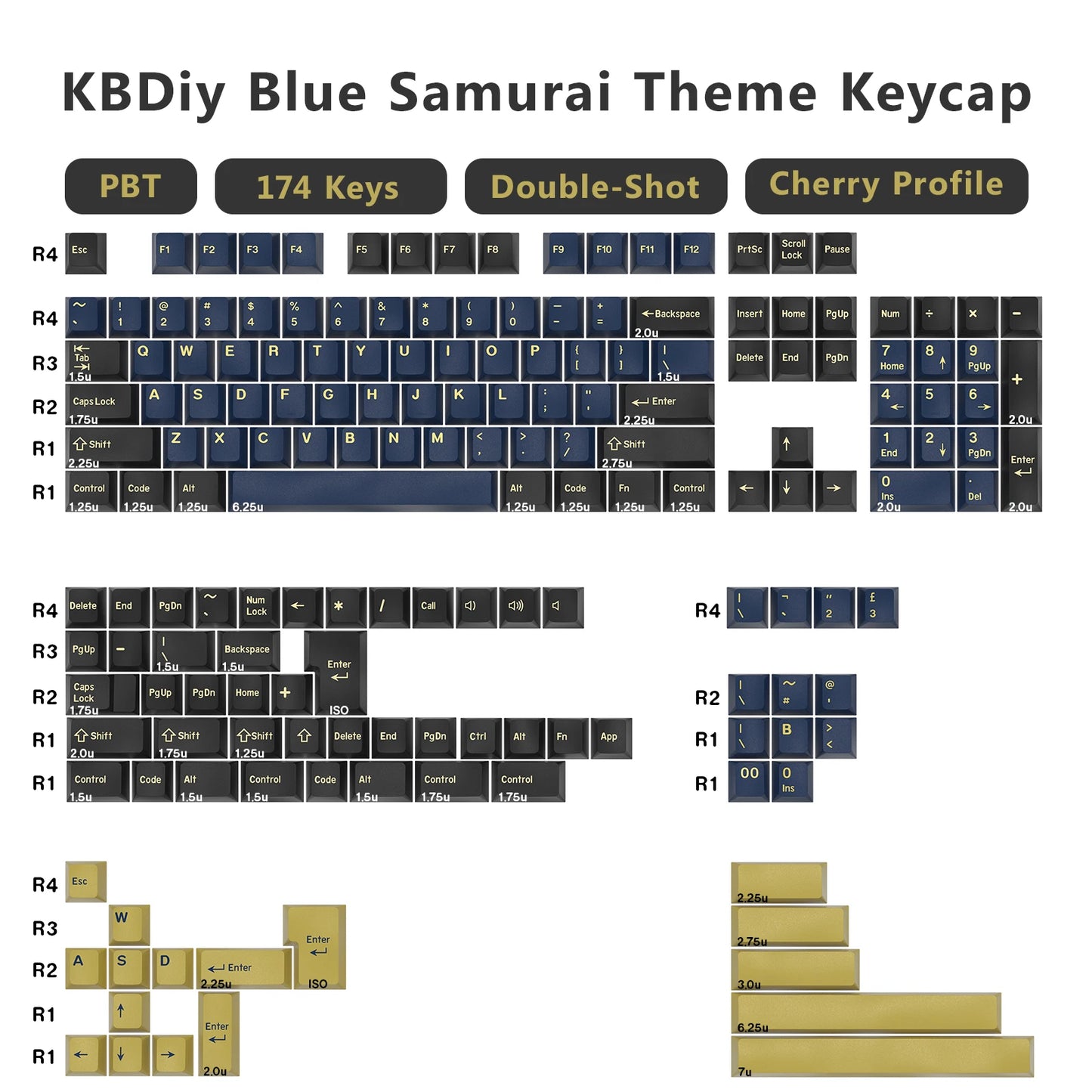 KBDiy 174 Tasten/Set PBT GMK Apollo Tastenkappen, Double-Shot, minimalistisches ISO-Cherry-Profil, für mechanische Gaming-Tastaturen, Tastenkappen für MX