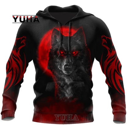 Sweatshirt com Capuz Unissexo Wolf com Impressão 3D, Pullover Cool com Gráfico Animal, Streetwear Masculino