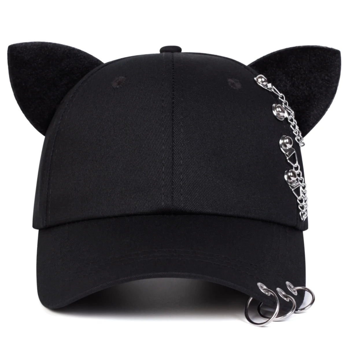 Unisex Cat Ear Chain Iron Ring Baseball Caps Spring Autumn Outdoor Adjustable Casual Hats Sunscreen Hat Sports Cap