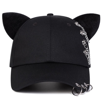 Unisex Cat Ear Chain Iron Ring Baseball Caps Spring Autumn Outdoor Adjustable Casual Hats Sunscreen Hat Sports Cap