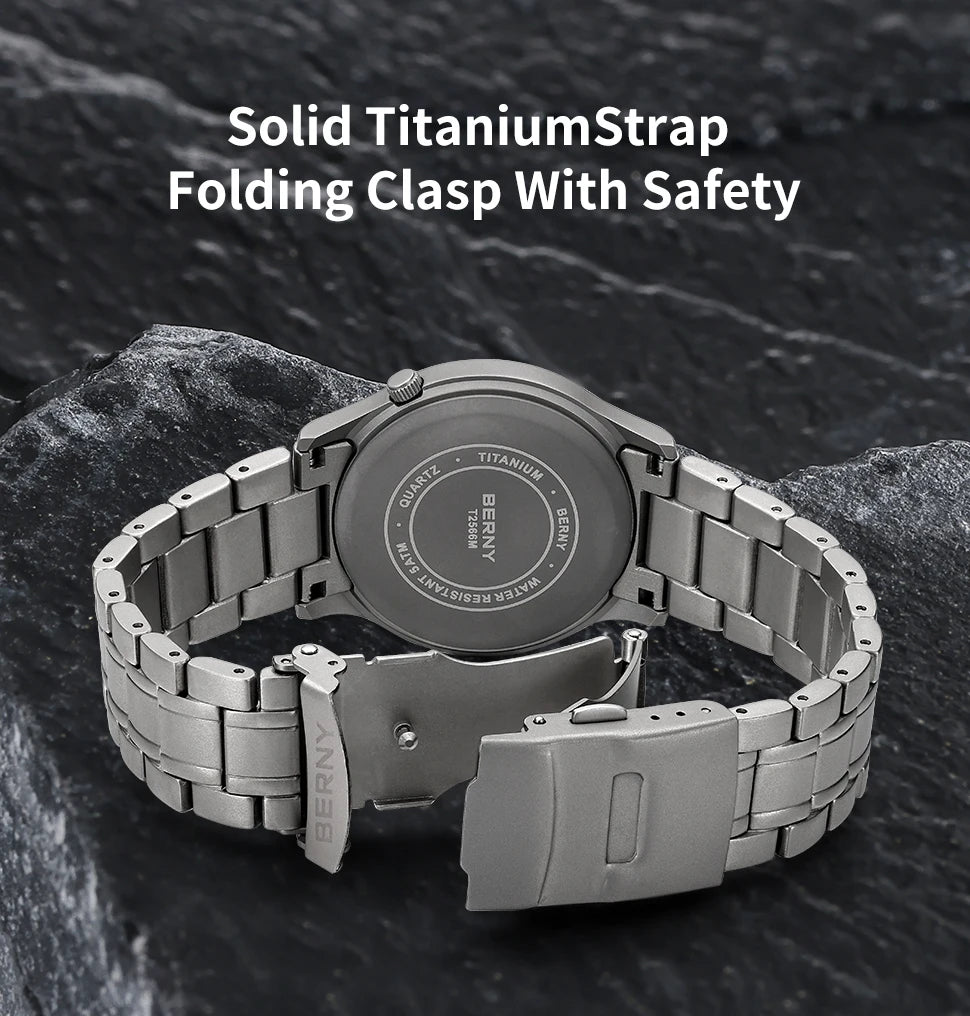 BERNY Titanium Men Quartz Watch AR Coating Sapphire Fashion Wristwatch Luminous VH31 Ultra-thin Wristwatch Waterproof 5ATM Watch