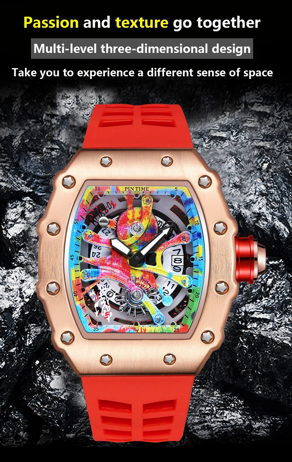 New Cool Men's Watches Luxury Fashion Silicone Tonneau Watch Skeleton Waterproof Quartz Wristwatches Clock Relogio Masculino
