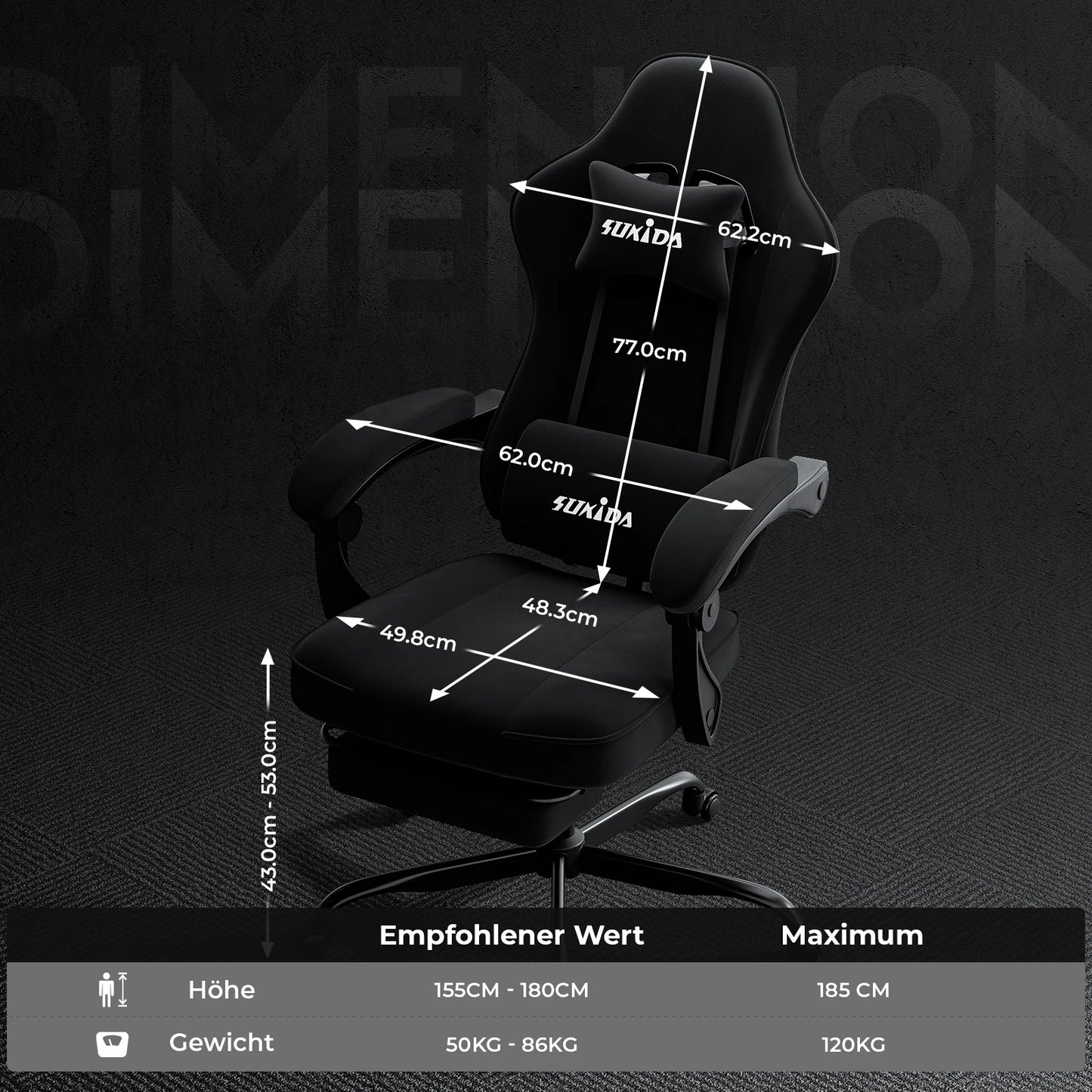 SUKIDA Gaming Chair with Footrest, Racing Chair Design PC Chair, Ergonomic Office Chair Adjustable with Lumbar Support