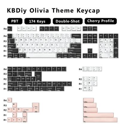 KBDiy 174 Tasten/Set PBT GMK Apollo Tastenkappen, Double-Shot, minimalistisches ISO-Cherry-Profil, für mechanische Gaming-Tastaturen, Tastenkappen für MX