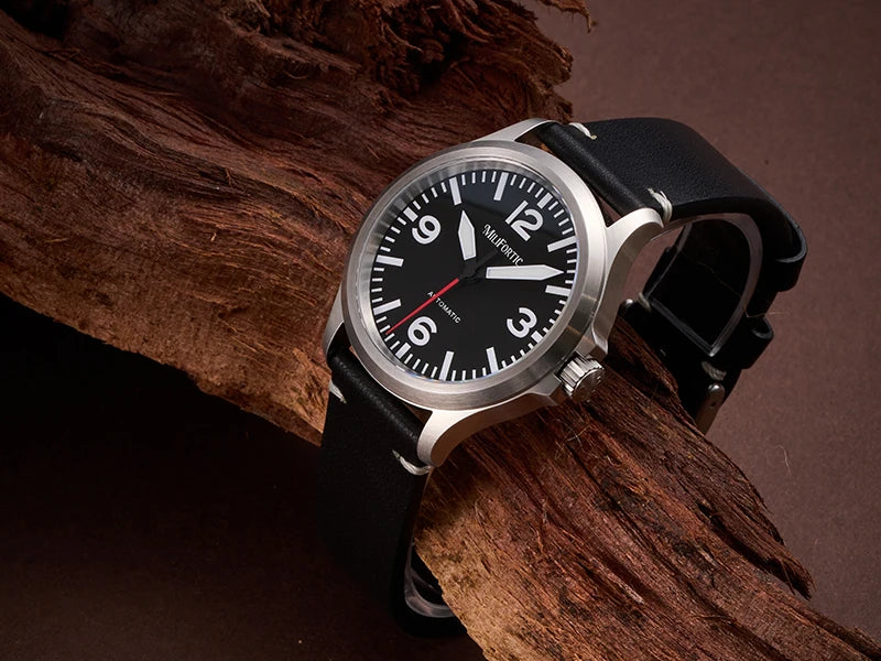 Milifortic M096 Men's Pilot Watch Large Arabic Numerals Military Style NH38 Auto Watch BGW9 Luminous 100M Waterproof Field Watch