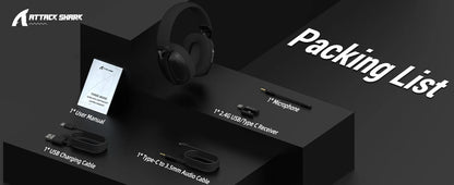 Headset Gaming ATTACK SHARK L80 Ultra-Leve 180g – Sem Fios Tri-Mode (Bluetooth 5.3 / 2.4G / Com Fio), Som Surround 5.1, Drivers de 40mm, Microfone Removível