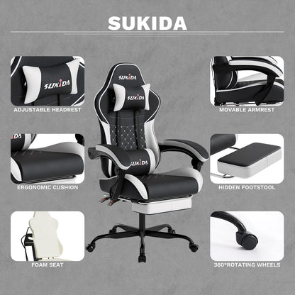 SUKIDA Gaming Chair Ergonomic Video Game Chair Comfortable Computer Chair with Footrest and Lumbar Support Office Chair
