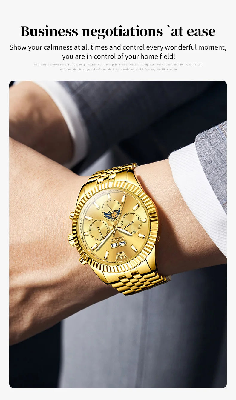OLEVS 6688 Fashion Automatic Mechanical Men's Watch Moon Phase Dual Calendar Waterproof Luminous Luxury Business Watch for Man