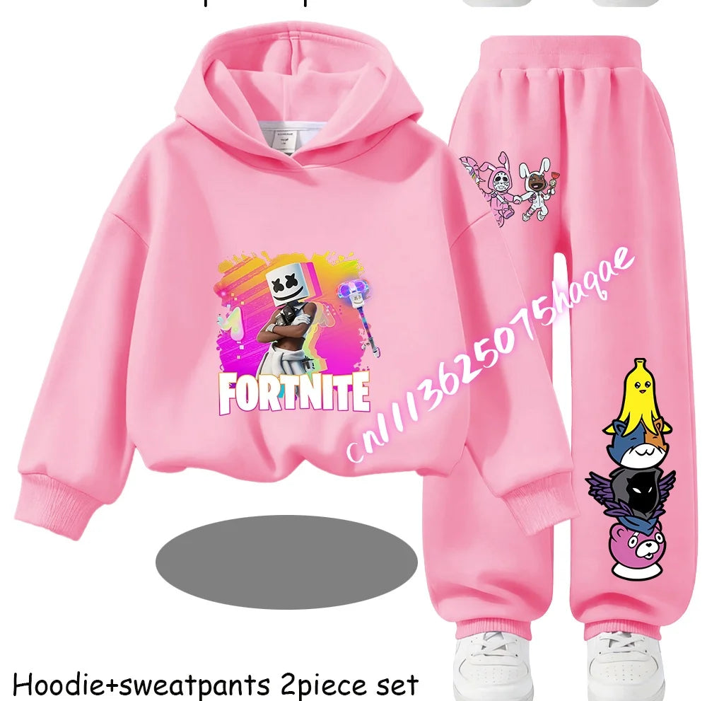 Fortnite Printed Children's Hoodies Cartoon Comfortable 2pcs Suit Loose Long Sleeve Tops with Pants Autumn Winter Clothes Gift
