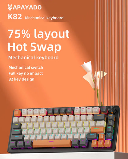 APAYADO 75% Mechanical Keyboard Wired Gaming Keyboard with Media Knob, Hot-Swappable RGB Backlit 82-Key Mechanical Keyboard for PC & Laptop