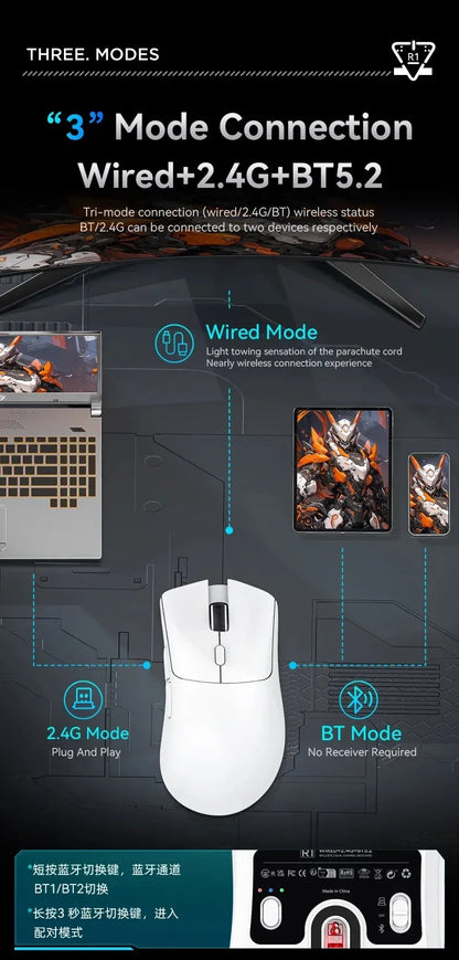 Mouse ultra-leggero ATTACK SHARK R1 59g con PAW3311, 18000DPI, 400IPS, 40G, 1000Hz, Tri-Mode, master Broadcom BK3633, 20 milioni di clic