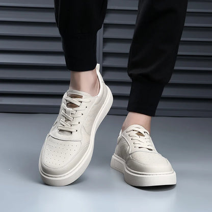DIMANYU Sneakers da uomo in vera pelle - Nuove scarpe casual estive da uomo con plateau, allacciate, semplici, alla moda e traspiranti