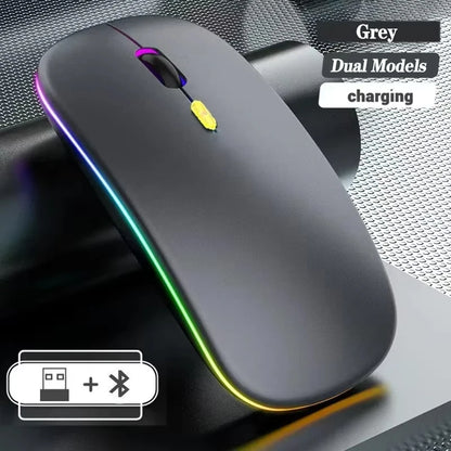 Ratón inalámbrico recargable de doble modo, compatible con Bluetooth y USB 2.4G, para ordenador, portátil, iPad, tablet y notebook, ratón gaming