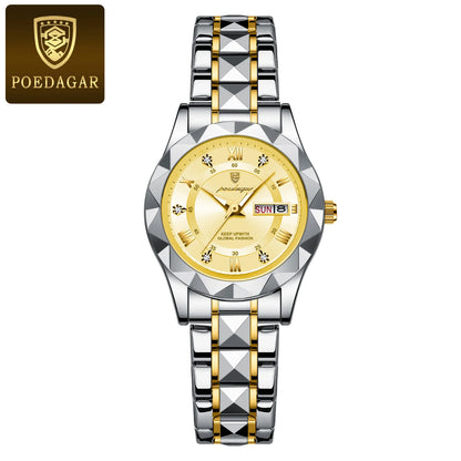 POEDAGAR Top Luxury Watches For Women Stainless Steel Week Date Woman Wristwatch Luminous Waterproof Fashion Quartz Ladies Watch