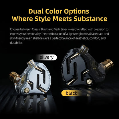 Auriculares IEM Híbridos KZ ZS12 PRO 2 – Auriculares Gaming HiFi com Fio, Graves Potentes e Drivers Superlineares