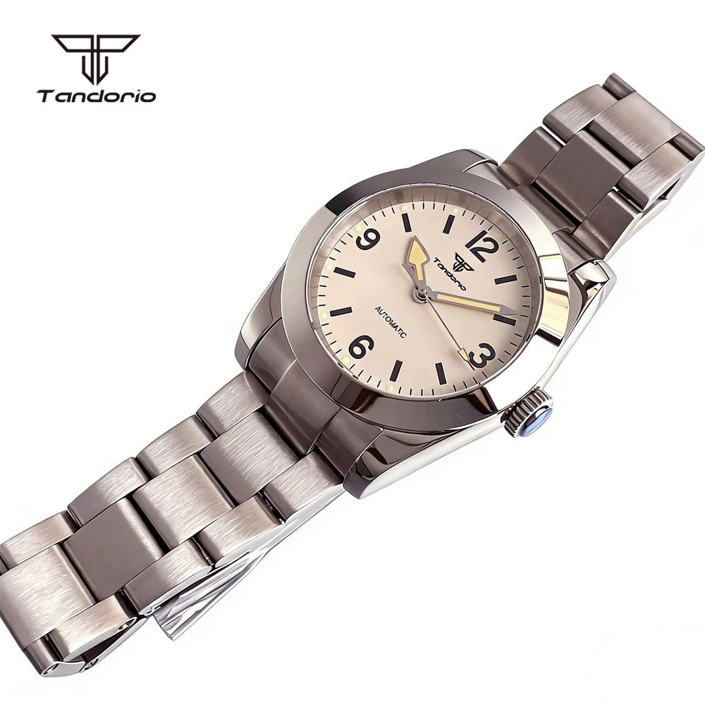 Tandorio Mechanical Automatic 36mm/39mm Explorer Style Watch Sapphire Glass Miyota 8215 or PT5000 Men's Wristwatch Glide Clasp