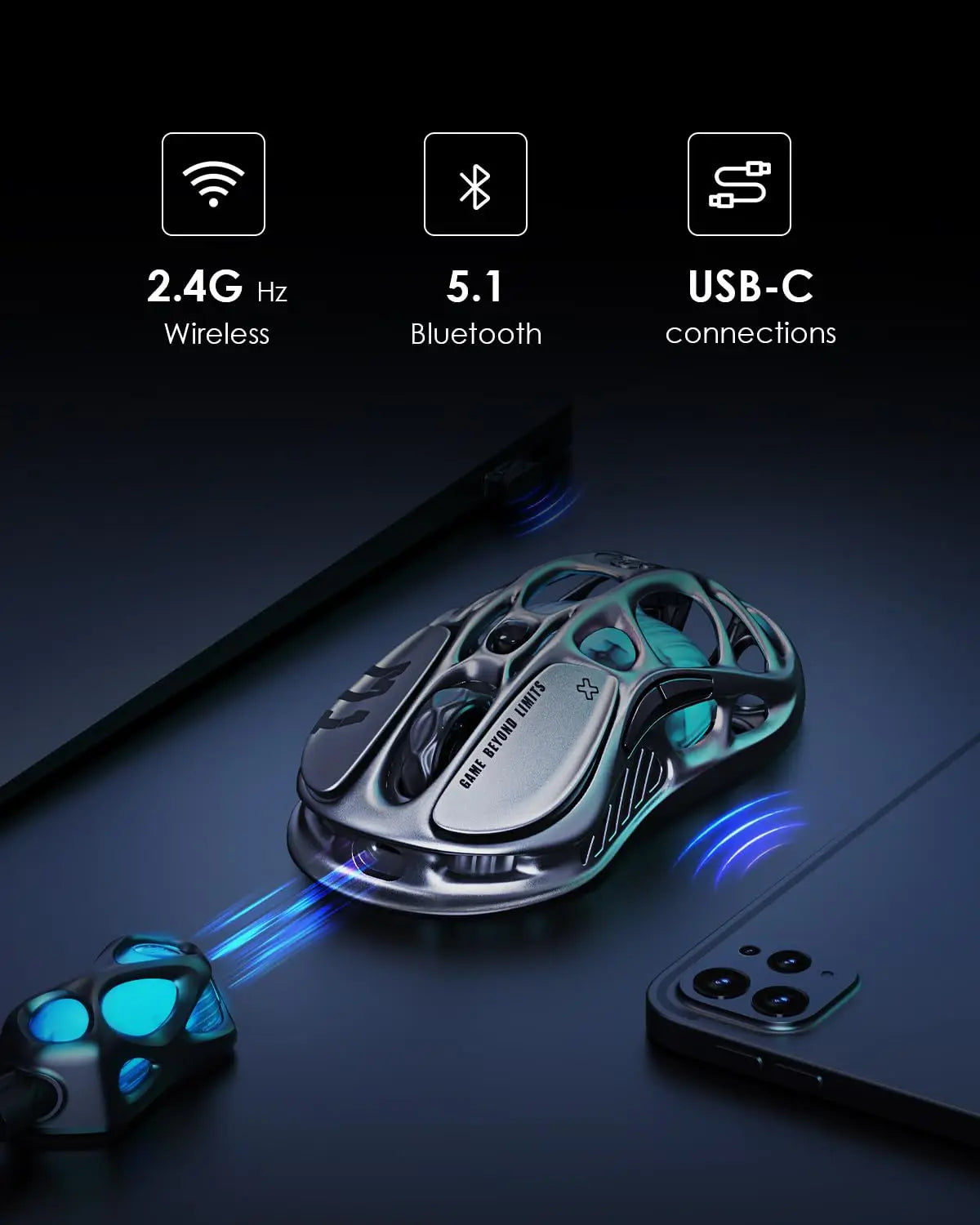 GravaStar Mercury M1 Pro Wireless Gaming Mouse 26000 DPI, Tri-Mode Wired, 2.4GHz & Bluetooth Gaming Mouse with GLOWSYNC RGB