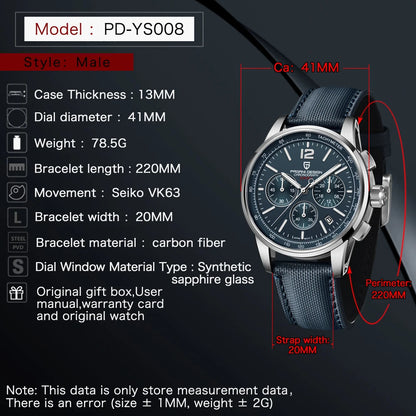 PAGANI DESIGN 2025 New Men Quartz Watches VK63 Fashion Casual 100M Water Resistant Sapphire Glass Stainless Steel Watches