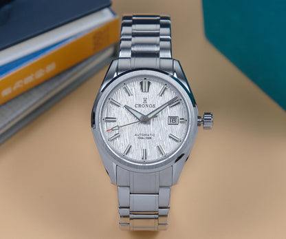 Cronos Men Watch 39mm Automatic Wristwatches White Dial Solid Links Sapphire 10 ATM L6037M