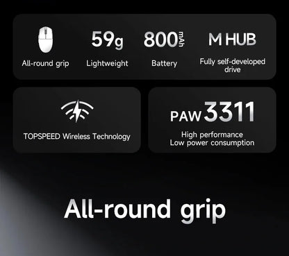 Rato sem fios eSports MCHOSE G3 V2 Pro leve, três modos, Bluetooth, PAW3395 de alto desempenho, 800mAh, gaming e escritório, 59g