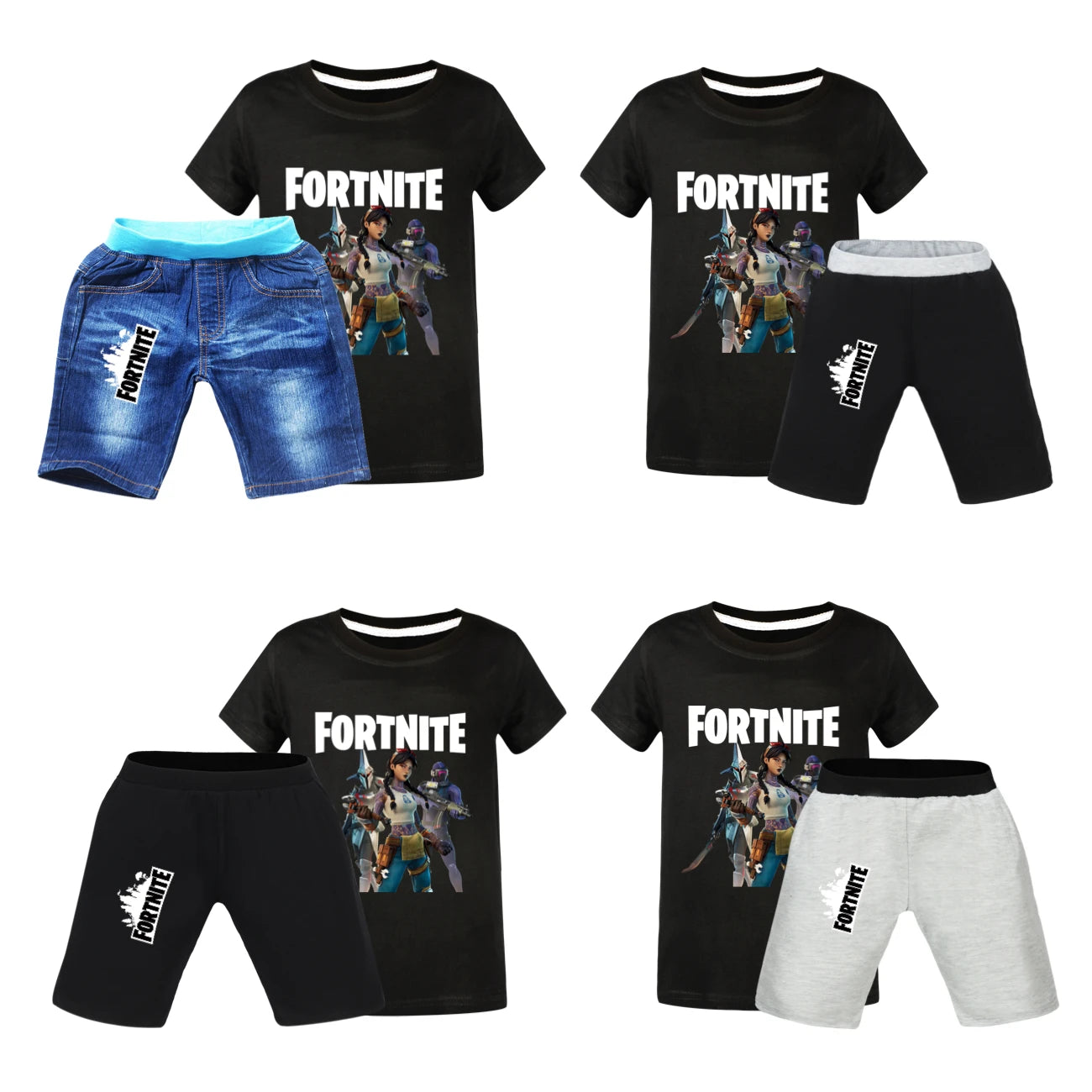 Fortnite Summer Kids Cartoon T-shirts Shorts Two-piece Set Baby Boys Tracksuit Girls Outfits 505