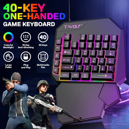 Wired One-Handed RGB Mechanical Gaming feel Keyboard, Mecha Membrane 40 Keys USB Professional Gaming Keypad Multimedia buttons