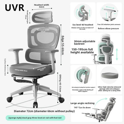 UVR Ergonomic Chair Lift Adjustable Swivel Chair Sedentary Comfort Mesh Staff Chair Reclinable Backrest Stool Mesh Office Chair
