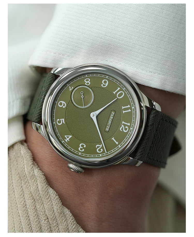 FARASUTE NEW Machinery Men Watch Salmon Dial St17 Manual Mechanical Watch Small Second Vintage Bonklip Bracelet