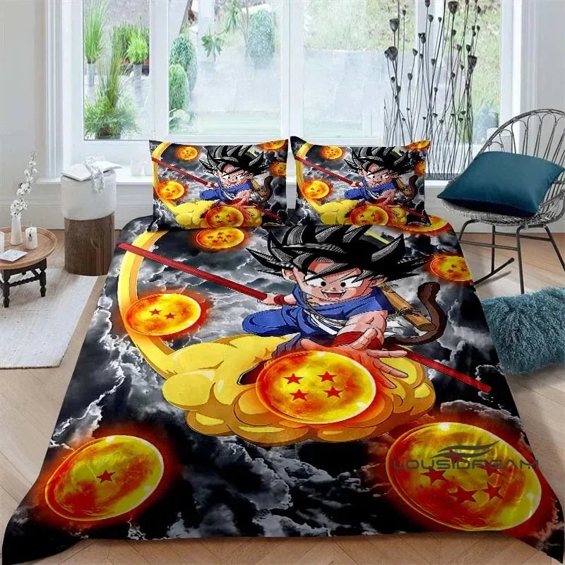 Ložní souprava s potiskem v motivu Cartoon/Anime Son Goku Dragon Ball: tato měkká a pohodlná sada obsahuje povlak na přikrývku a povlak na polštář