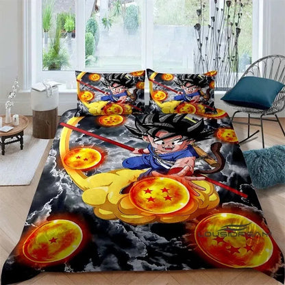 Ložní souprava s potiskem v motivu Cartoon/Anime Son Goku Dragon Ball: tato měkká a pohodlná sada obsahuje povlak na přikrývku a povlak na polštář