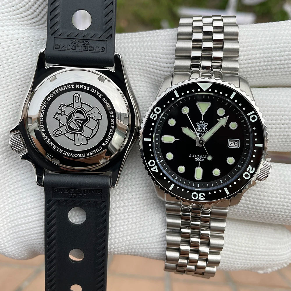 Mechanical Watch for Men STEELDIVE SD1973 Japan NH35 Automatic Movement Ceramic Bezel 200M Waterproof Classic Dive Small Abalone