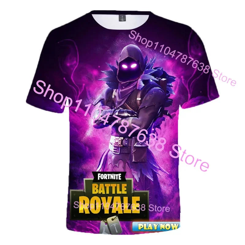 Summer T-shirt Raven Ultima Knight Fortnite T-Shirt, 3D Print Banana Peely Men’s Tee, Battle Royale Game Tops, Birthday Gifts