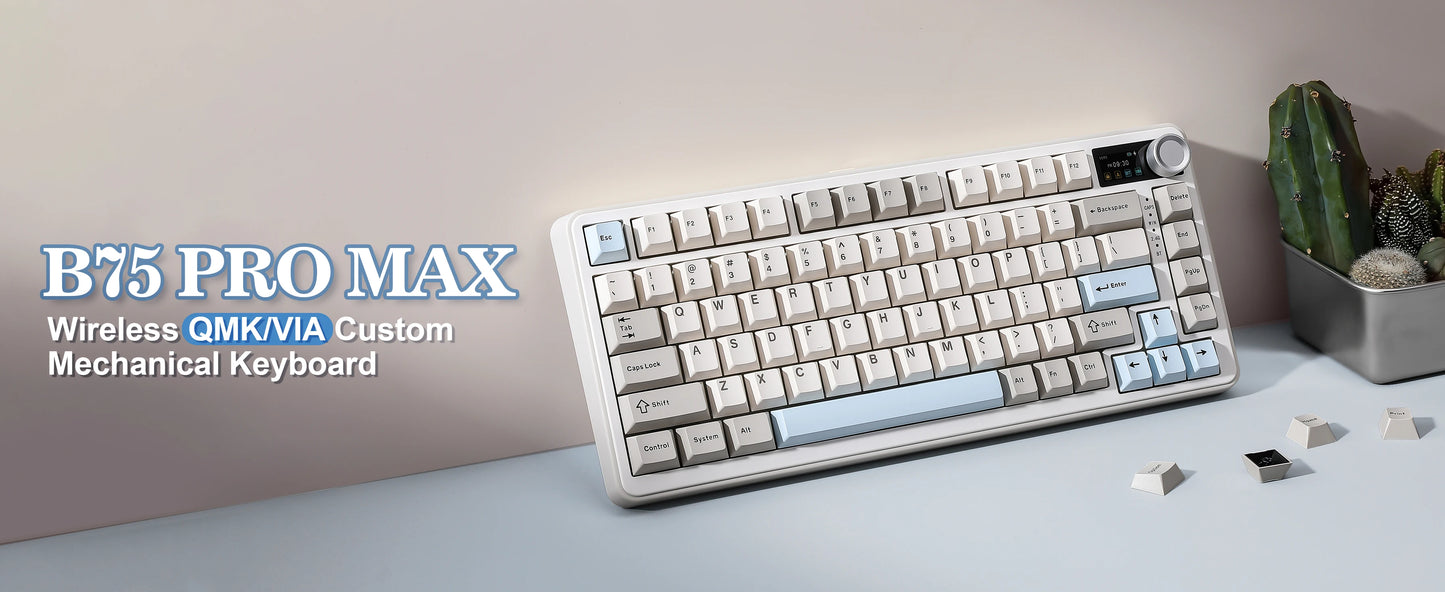 YUNZII B75 PRO MAX Wireless Mechanical Keyboard, QMK/VIA Custom 75% Gaming Keyboard with Screen&Knob, Creamy Sounds for Win/Mac