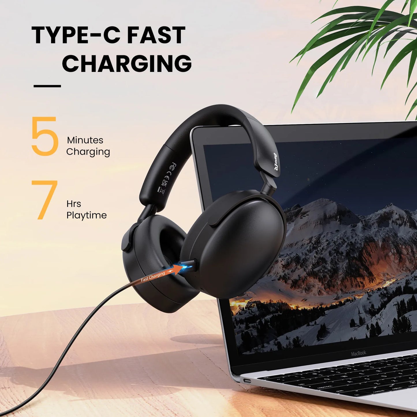 Auscultadores Bluetooth 5.4 Sem Fios Oneodio SuperEQ A200 ANC – Auscultadores Over-Ear com Cancelamento de Ruído, Microfone ENC, Áudio Hi-Res e Controlo por App