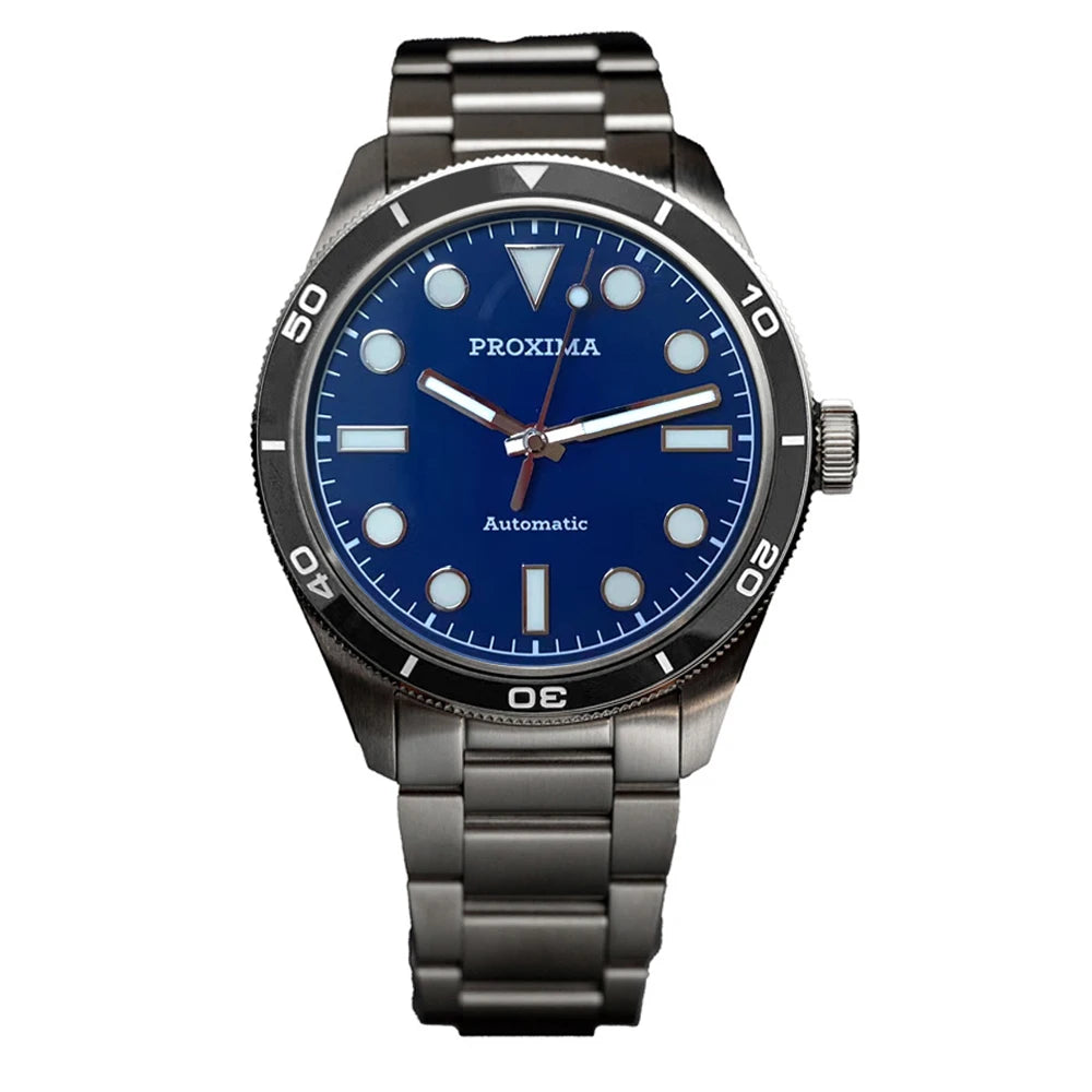 Proxima PX1697 39mm Men Watch White Enamel Dial Bubble Sapphire PT5000 SW200 Automatic Mechanical Vintage Watches 20Bar Luminous
