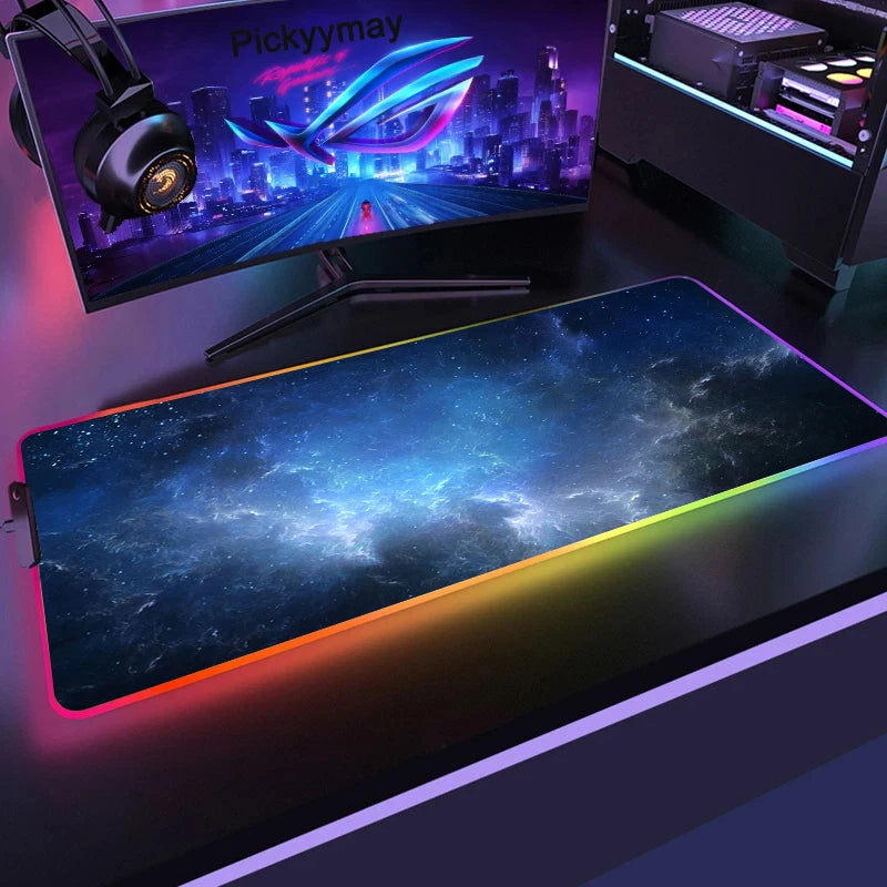 Velká RGB herní podložka pod myš, LED podložka pod myš pro hráče, podložka na stůl k PC, RGB podložka pod klávesnici XXL 90x40cm
